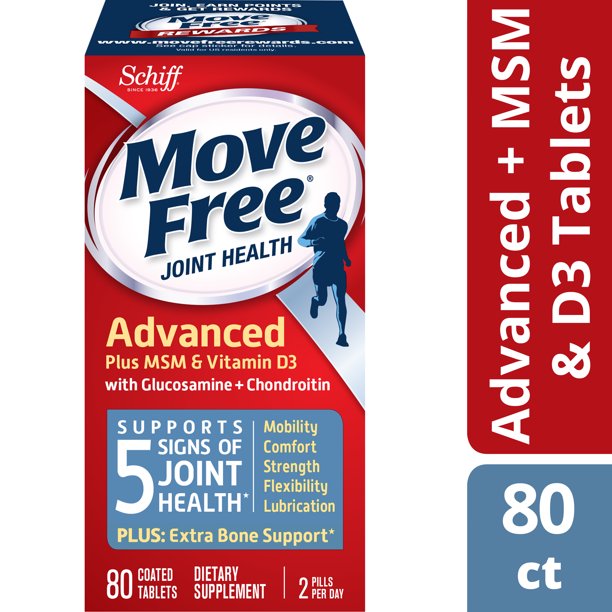 Move Free  维生素 D3，80 片 - 关节健康补充剂，含氨基葡萄糖和软骨素
